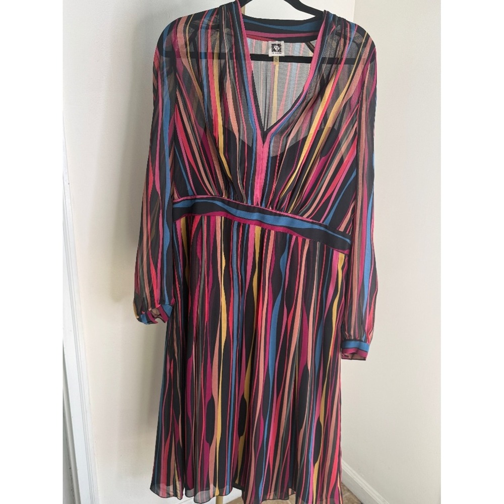 Anne Klein Multicolor Sheer Stripe Midi Dress Womens 16 Cocktail Party - Picture 2 of 8